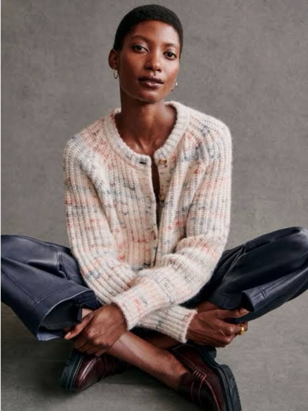 Sezane Pierre Cardigan - Speckled Knit Crewneck